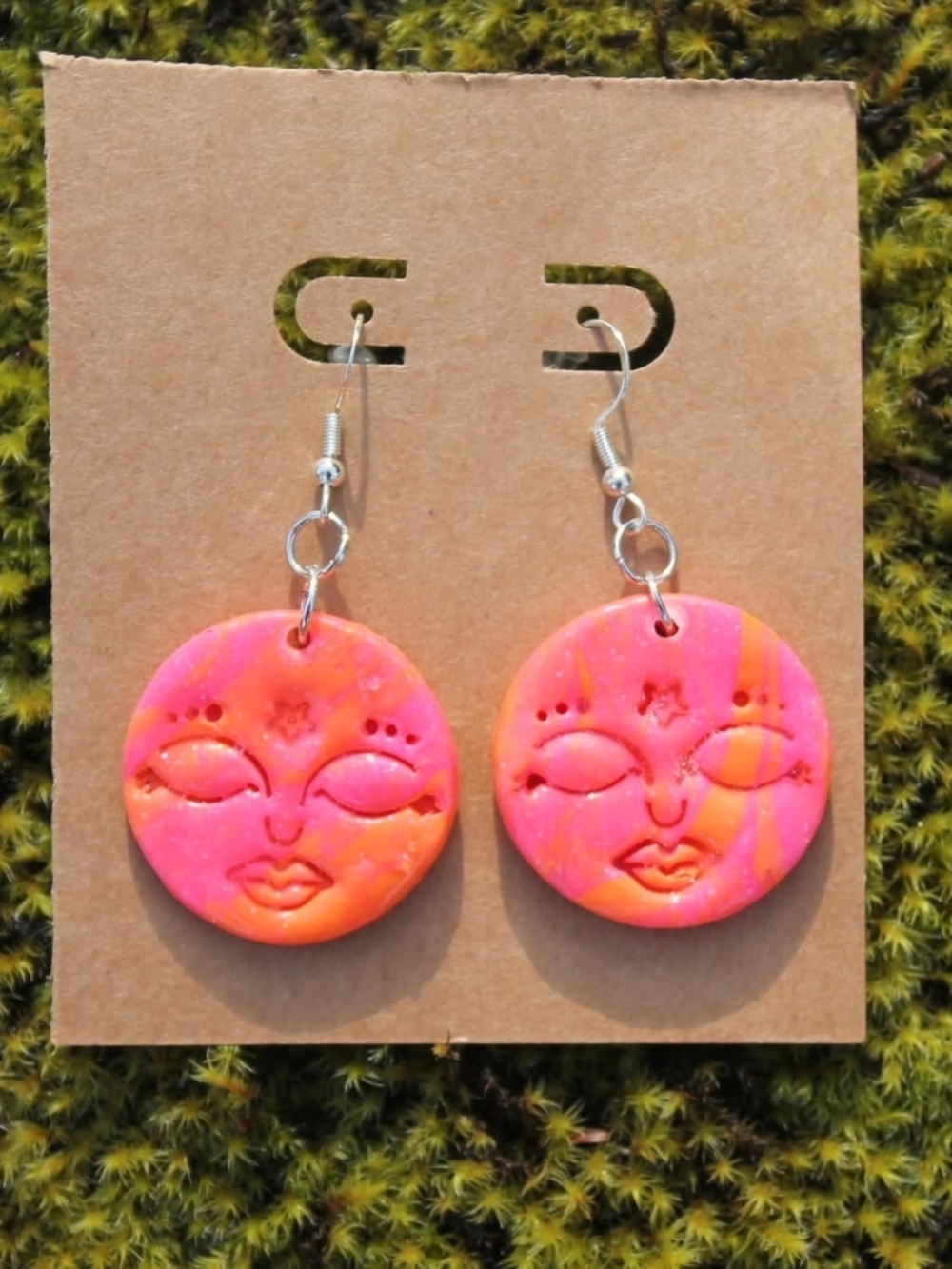 Polymer Clay Sleepy Moon Earrings Made By Me
